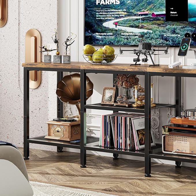 Simple Trending TV Stand for 50 Inch TVs, Entertainment Center with Open Storage Shelves, Media Console Table for Living Room, Rustic Brown