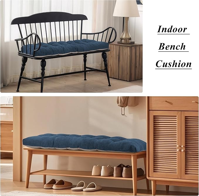 Bench Cushion for Indoor Furniture 48x19 inch Rectangle Bench Seat Cushion for Bay Window Entryway Bench Thick Textured Chair Cushion with Non-Slip Backing 2 Pack, Navy