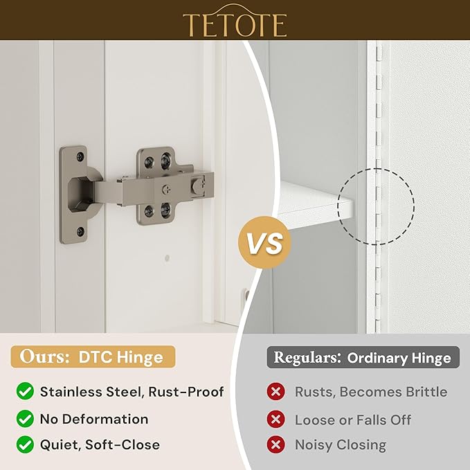TETOTE Medicine Cabinet 24" x 30" Bathroom Mirror with Storage White Medicine Cabinet with Mirror for Bathroom, Beveled Framed, Adjustable Shelves, Surface Mount or in Wall