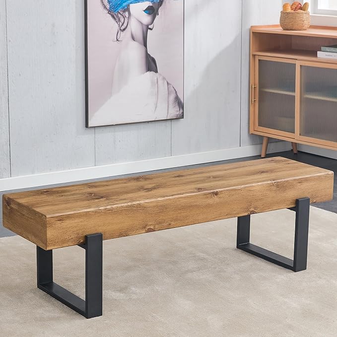 Merax Wooden Dining Bench, Farmhouse Indoor Kitchen Table Benches, Bed Bench, Industrial Shoe Bench, Entryway Benches, Natural