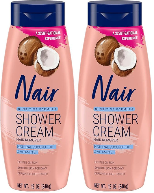 Nair センシティブ シャワークリーム 除毛クリーム 天然ココナッツオイルとビタミンE配合 12オンス (2個パック)