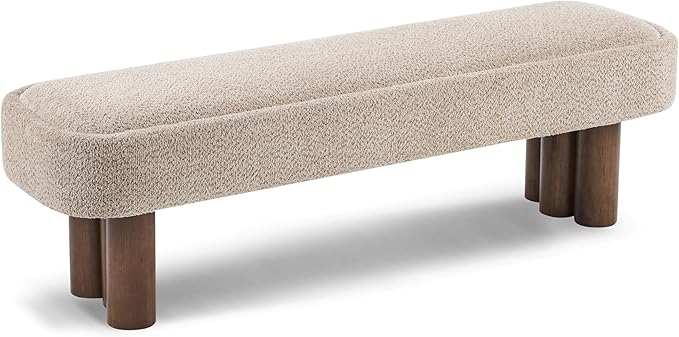 Christopher Knight Home Damas 60.04" Fabric Upholstered Dining Bench, Wooden Entryway Bench, Long Sofa Footstool for Living Room, Bedroom End of Bed Bench, Khaki+Walnut