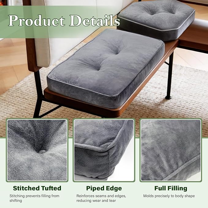 4 Piece Breakfast Nook Cushions Kitchen Corner Nook Cushion Set Shredded Foam Support 3 inch Thick Bench Seat Cushion Pad for Dining(Gray)