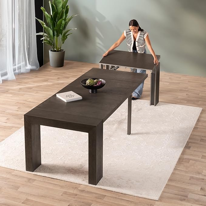 Transformer Table - Solid Wood Extendable Dining Table, Seats 2-12, Expandable Dining Room Table, Space-Saving Furniture, Expandable Dining Furniture, Black (Table Only)