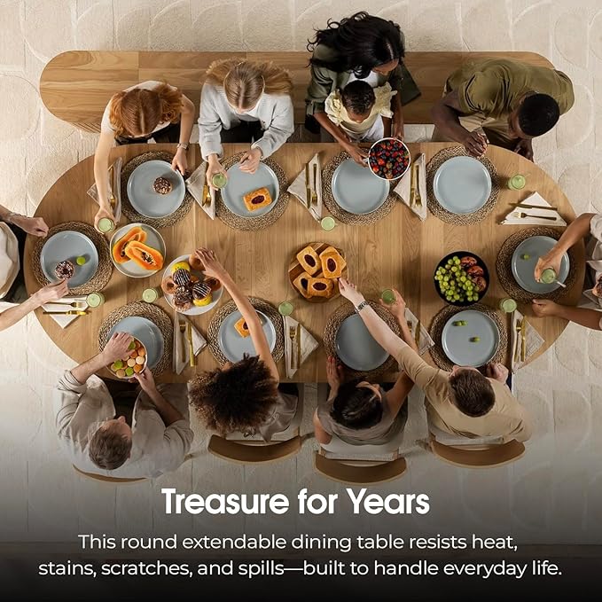 Transformer Table - Solid Wood Extendable Round Dining Table, Extendable Round Dining Table, Space-Saving Modern Furniture, Elegant and Functional Design, Natural (Table Only)