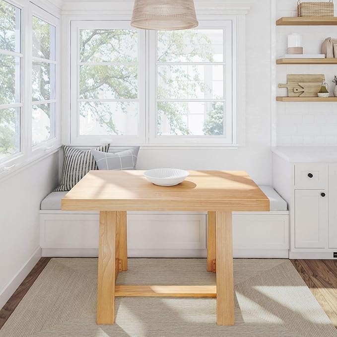 Plank+Beam 48 Inch Farmhouse Dining Table, Rustic Solid Wood Kitchen Table, Dinner Table for Dining Room, Home Office Furniture, Blonde Wirebrush