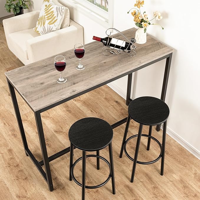 HOOBRO Bar Stools, Set of 2 Bar Chairs, Kitchen Round Height Stools with Footrest, Breakfast Bar Stools, Sturdy Steel Frame, for Dining Room, Kitchen, Party, Easy Assembly, Black BK03BY01
