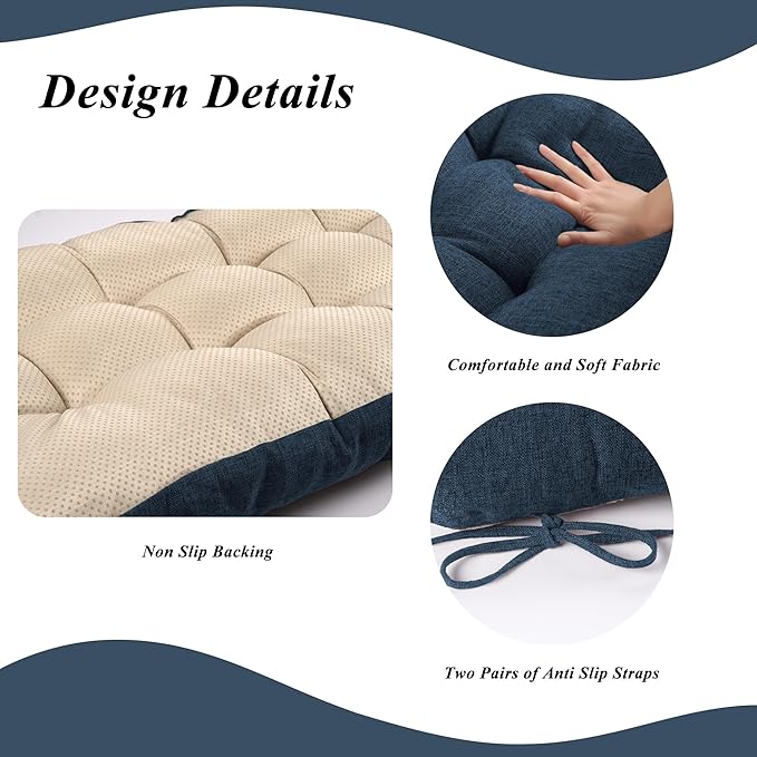 Bench Cushion for Indoor Furniture 48x19 inch Rectangle Bench Seat Cushion for Bay Window Entryway Bench Thick Textured Chair Cushion with Non-Slip Backing 1 Pack, Navy