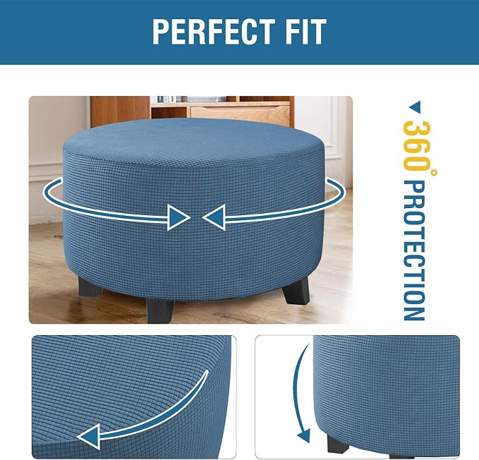 H.VERSAILTEX Ottoman Cover Stretch Ottoman Slipcover Round Ottoman Storage Cover Folding Stool Covers Furniture Protector Cover for Footrest Ottoman Fit Dia 20" - 23", Dusty Blue