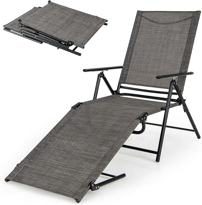 Giantex Lounge Chair Outdoor, Tanning Chair with 6 Adjustable Backrest, 2-Level Footrest, Folding Sunbathing Lounger for Patio, Poolside, Yard, Chaise Lounge Chair, Beach Chair