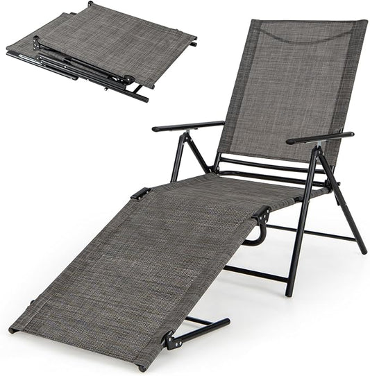 Giantex Lounge Chair Outdoor, Tanning Chair with 6 Adjustable Backrest, 2-Level Footrest, Folding Sunbathing Lounger for Patio, Poolside, Yard, Chaise Lounge Chair, Beach Chair