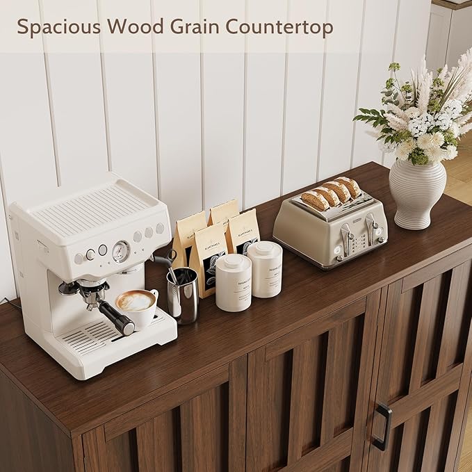 Modern Farmhouse Buffet Cabinet with Storage, 42" Large Sideboard Storage Cabinet with 3 Barn Doors, Coffee Liquor Bar Cabinet Wood Table Credenza with Adjustable Shelf for Kitchen Dining Living Room