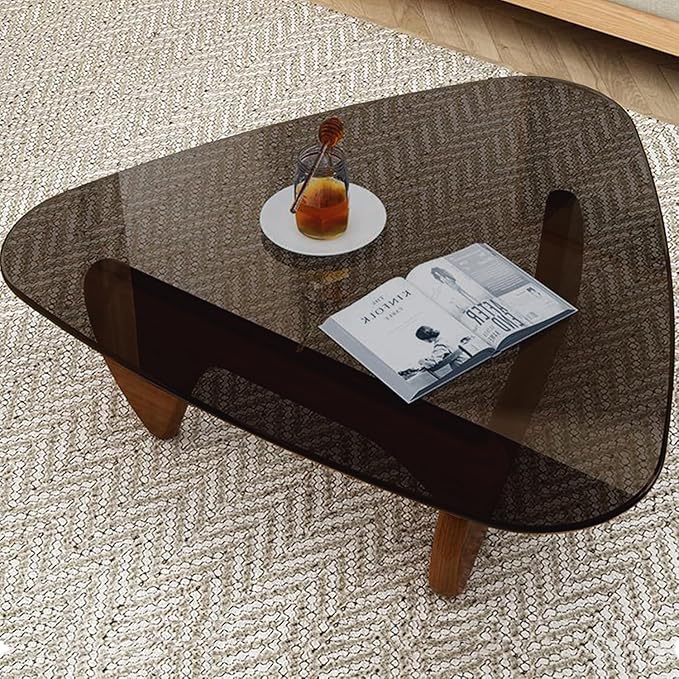 Mid Century Modern Glass Coffee Table, Coffee Table for Living Room, Noguchi Coffee Tables,Suitable for Bedroom Living Room Reception Office Tables (Walnut/Grey, ML)