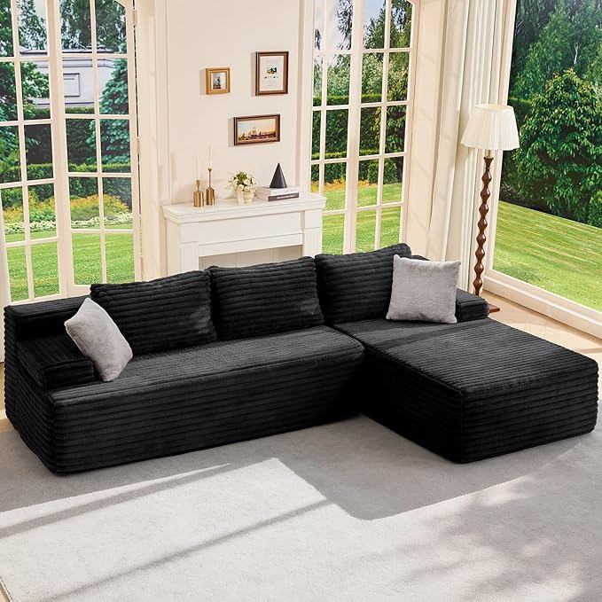Hobestluk Modular Sectional Sofa Boneless Couch L-Shape Couch 3 Seat Modular Couch Memory Foam Sectional Couches for Living Room Furniture, Cloud Couch with Chaise Lounge (96" Right Facing Chaise)