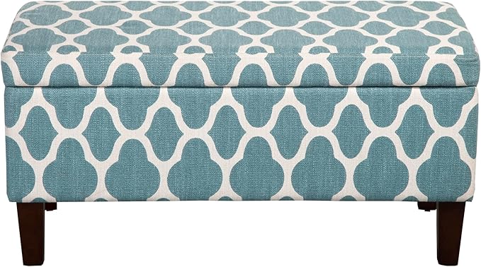 HomePop Large Upholstered Rectangular Storage Ottoman Bench with Hinged Lid, Teal Geometric