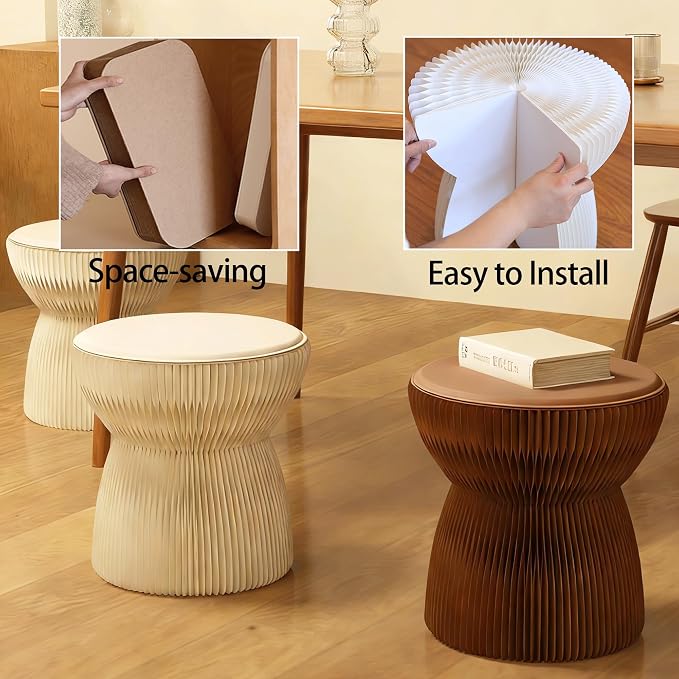 Accordion Folding Stool, Bouquet Shaped Collapsible Kraft Paper Stool for Adults, 660lbs Honeycomb Fold Up Ottoman, Portable Under Desk Footrest Seat for Living Room, Dorm & Office (15 Inch, Brown)