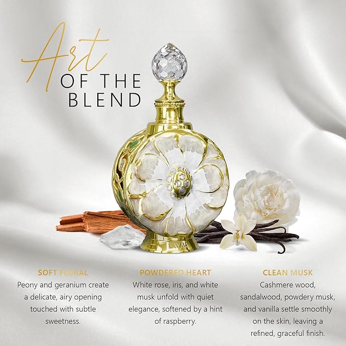 Swiss Arabian Layali Blanc – Arabian Perfume Oil Fragrance with White Rose, Iris and Vanilla – Luxury Products From Dubai – Long Lasting & Addictive Parfum – Arabic Perfume Oil for Women (0.5 oz)