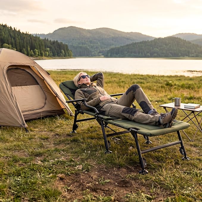 GYMAX Foldable Fishing Chair, Heavy Duty All-Terrain Camping Chair, Detachable Footrest, 180° Adjustable Padded High-Back, Portable Recliner for Outdoor (Detachable Footrest)