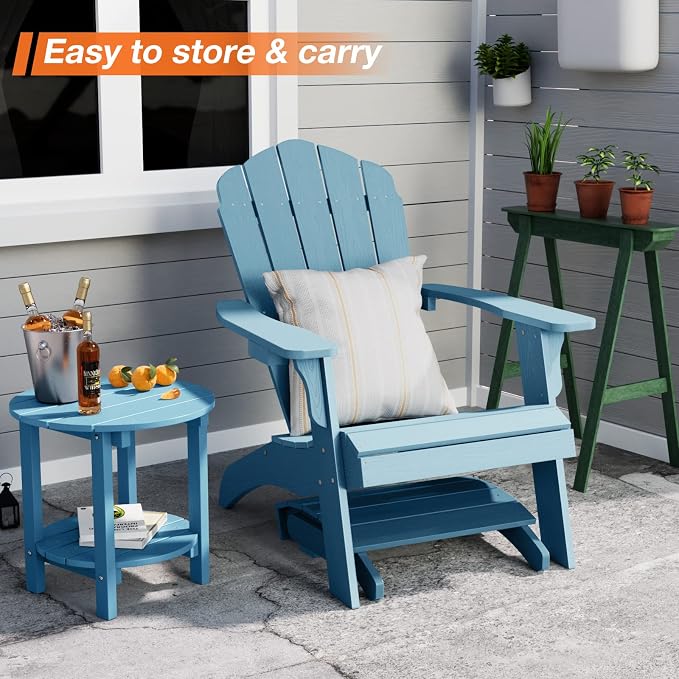 YEFU Adirondack Ottoman, Patio Foot Rest, Adirondack Foot Rest, Folding Adirondack Footstool, Weather Resistant for Adirondack Chair, Widely Used for Outdoor, Porch, Backyard, Garden, Fire Pits-Blue