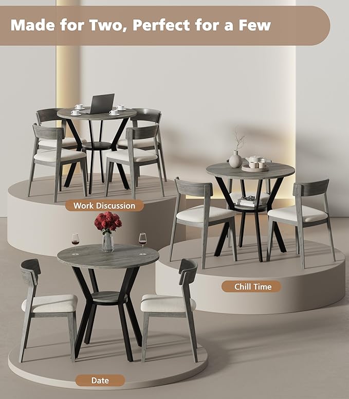 MECHYIN Round Dining Table for 2–4,31.5" Small Kitchen Table with Storage, Rustic Wood Table with Metal Legs, Space Saving Dining Table for Kitchen, Office, Dining Room, Apartment or Studio