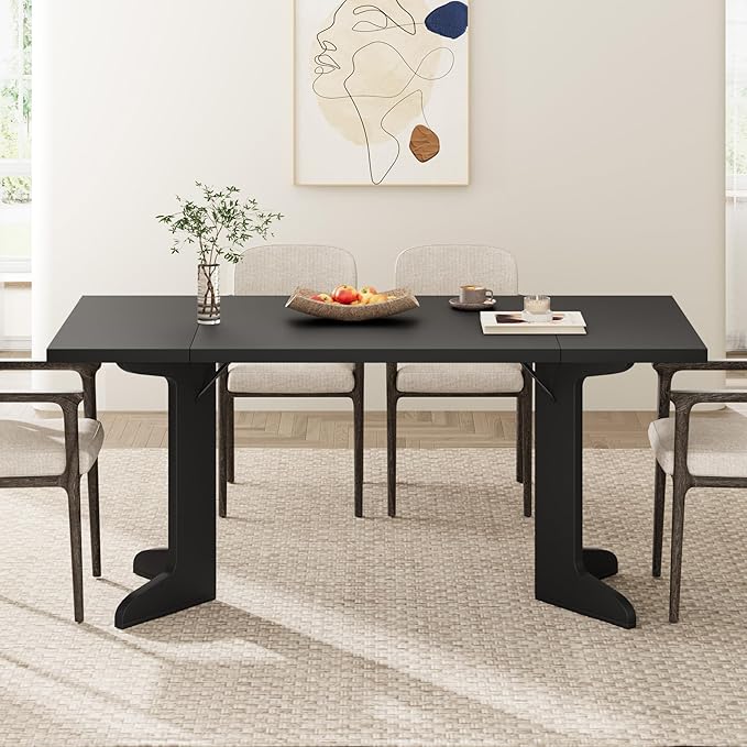 Garvee 71" Large Dining Table for 6 to 8 People, Modern Dinner Table with Unique Wooden Legs, Rectangle Dining Table for Kitchen, Dining Room & Living Room, Black