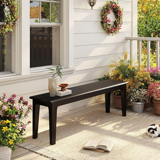 Dining Bench 55.1" Wood Solid Oak Wooden Bed End/Entryway Bench for Bedroom Living Room Kitchen(Black)