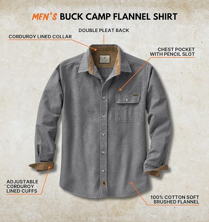 Legendary Whitetails Mens Long Sleeve Button Down 100% Cotton Flannel Shirt