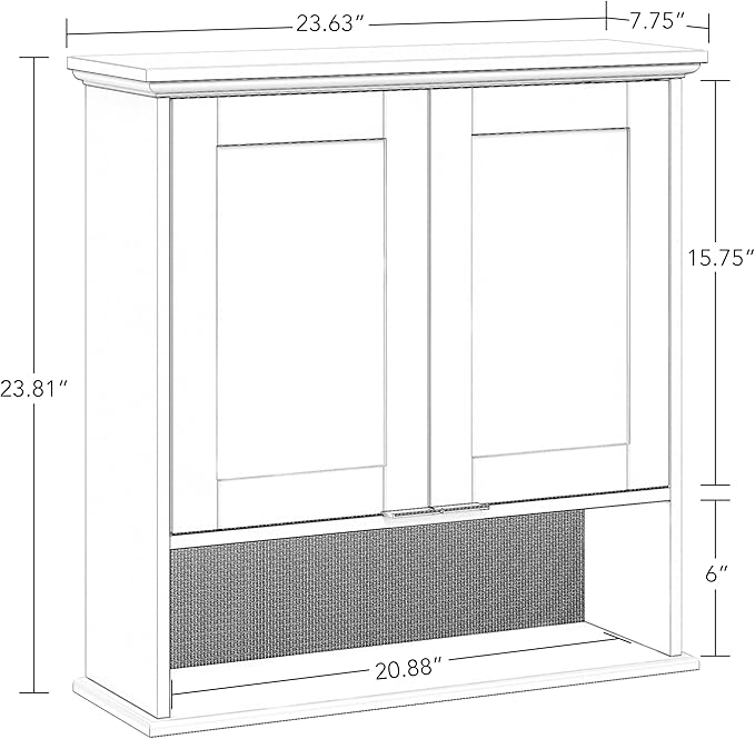 RiverRidge Shorewood Two-Door Bathroom Storage Over the Toilet Wall Medicine Cabinet with Woven Rattan Backboard, Adjustable Shelving, Soft-Close Hinges, Wall-Mounted - White