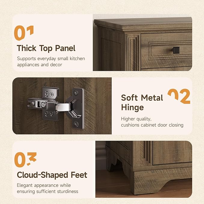 ONBRILL 55" Sideboard Buffet Cabinet, Kitchen Buffet Storage Cabinet, Large Credenza with Drawers & Doors, Wood Coffee Bar Console Wine Bar for Living Room Hallway Washed Brown