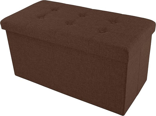 Lavish Home Folding Storage Ottoman - 30-Inch Tufted Footrest, Linen Chest, or Bench with Removable Bin for Living Room, Bedroom, or Dorm (Brown)
