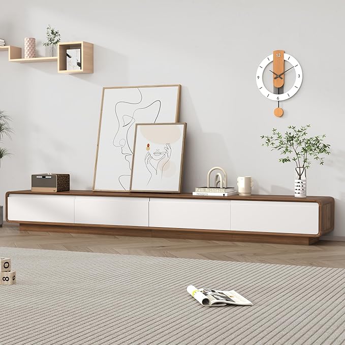 chartustriable 94.5" Minimalist Floating TV Stand for TVs up to 100 Inches, Modern Wall Mounted Media Console with 2 Drawers, Entertainment Center for Living Room, Walnut and White