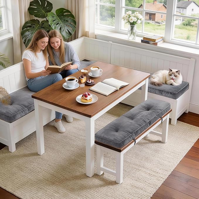 4 Piece Breakfast Nook Cushions Kitchen Corner Nook Cushion Set Shredded Foam Support 3 inch Thick Bench Seat Cushion Pad for Dining(Gray)