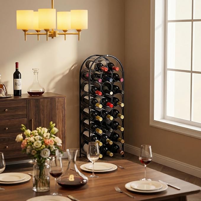 PAG 23 Bottles Arched Freestanding Floor Metal Wine Rack Wine Bottle Holders Stands, Black