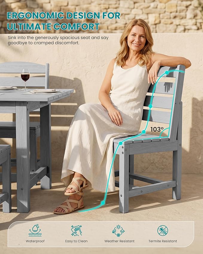 SERWALL Patio Dining Sets for 10 Person, HDPE Dining Set with 2 Tables, 8 Armless Chairs and 2 Armed Dining Chairs, Light Gray