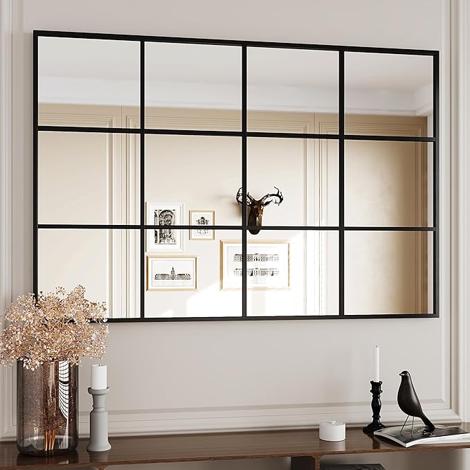 Suidia Wall Mirror, 30" x 48" Window Decorative Mirrors, Metal Framed Wall Decor Wall-Mounted Mirrors for Bedroom, Living Room, Entryway, Black