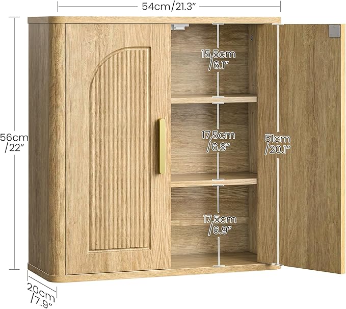 CHOEZON Bathroom Wall Cabinet, Bathroom Storage Cabinet, Medicine Cabinet with Adjustable Shelves and Fluted Doors, Over Toilet Storage Cabinet, for Bathroom, Bedroom, Kitchen, Living Room, Natural