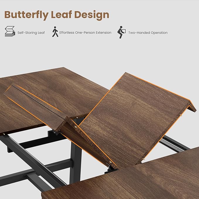 GarveeHome 63-83" Extendable Dining Table, Industrial Rectangular Dining Room Table for 6-8 People, Expandable Kitchen Table with Heavy Duty Metal Frame for Dining Room, Kitchen & Parties, Brown