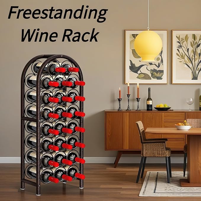 Wine Rack Freestanding Floor Metal Holders Stands Organizer Storage 23 Bottles (Brown)
