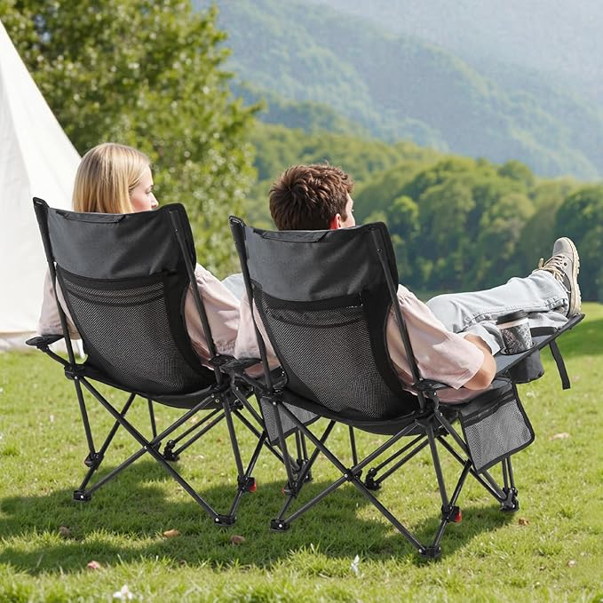 VEVOR 2-in-1 Reclining Camping Chair with Footrest for Adults, 4 Adjustable Positions, Portable Folding Lounger, Lightweight Mesh Beach Chair Supports 220lbs, Heavy Duty Camp Chairs Outdoor, Gray