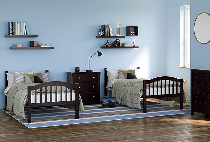 Storkcraft Long Horn Twin-Over-Twin Bunk Bed (Espresso) - GREENGUARD Gold Certified, Converts to Two Twin Beds, Wood Bunk Bed for Kids Bedroom