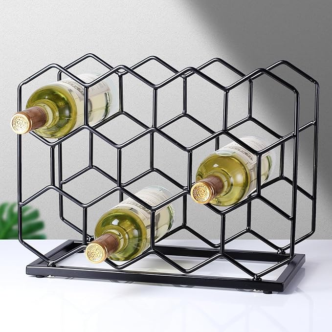 Countertop Wine Rack - 14 Bottle Freestanding Modern Gold Metal Small Wine Rack - Tabletop Wine Holder Stand for Cabinet, Pantry, Wine Bottle Storage