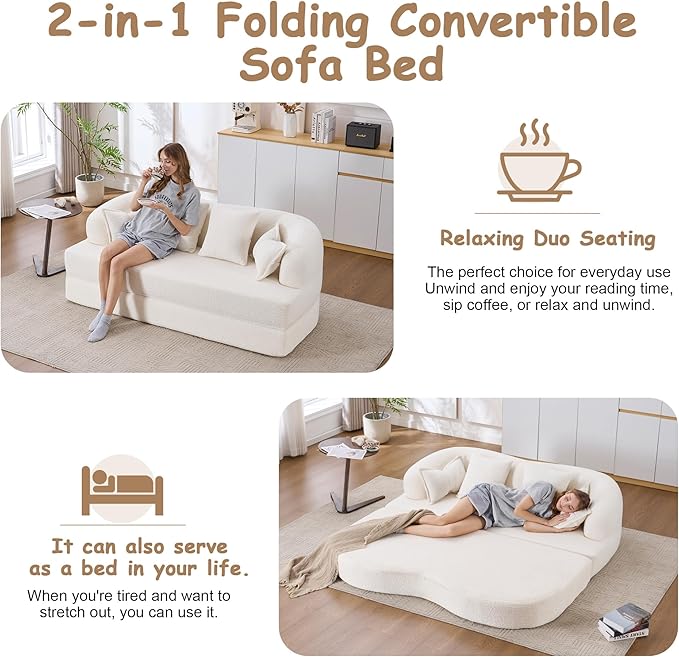 70" Convertible Sofa Bed, 2-in-1 Boneless Sleeper Sofa, Soft Chenille Folding Sofa Loveseat with 4 Pillows, Love Seat Small Couch for Small Spaces, Living Room, Bedroom, No Assembly