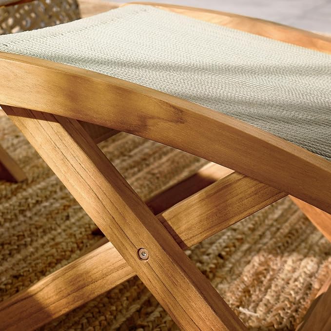 Modway Vienna Outdoor Patio Teak Wood Folding Ottoman in Natural Natural