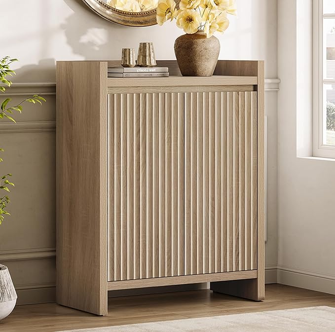 SICOTAS Fluted Shoe Storage Cabinet with Thickened Panels for Entryway, 24-Pair Shoes Organizer with Doors & Adjustable Shelves, 6-Tier Shoe Rack for Hallway Living Room