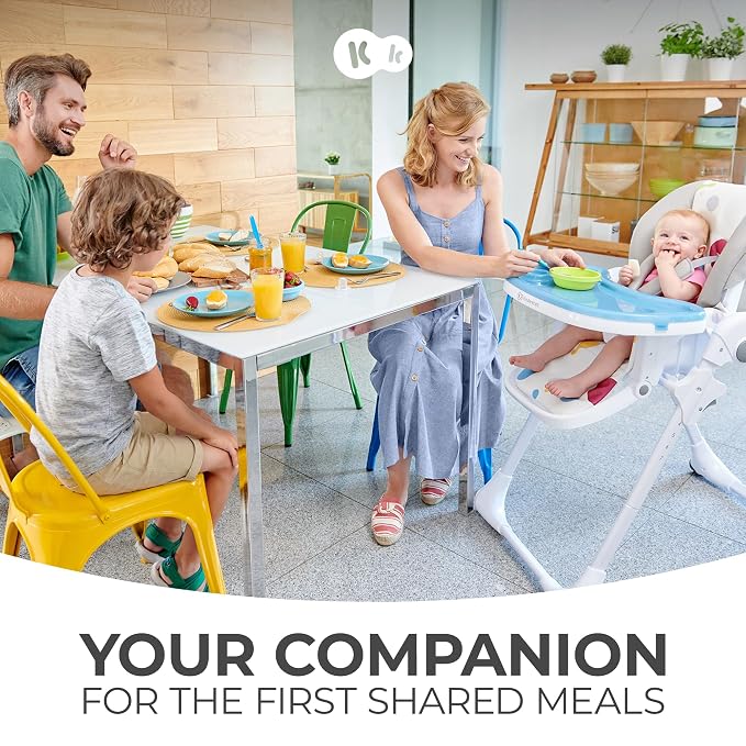 Kinderkraft Highchair Yummy, Baby Chair, Ergonomic, Comfortable, Reclining, Foldable, with Ajustable Height, Footrest, Detachable Double Tray, for Toddler, from 6 Month to 3 Years, Multicolor