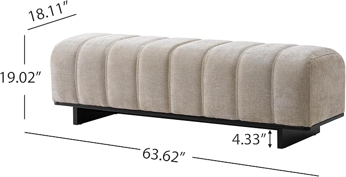 Christopher Knight Home Lamie Chenille Upholstered Dining Bench, Wooden Entryway Bench, Long Sofa Footstool for Living Room, Bedroom End of Bed Bench, Oatmeal+Black