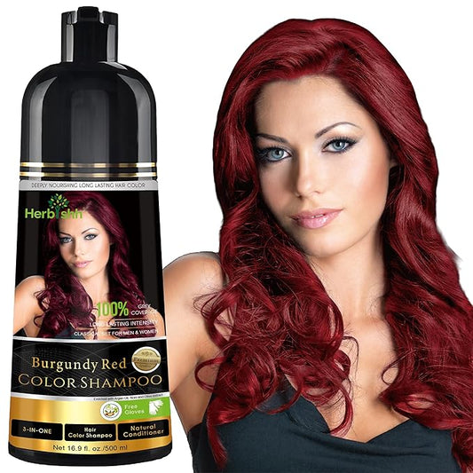 Herbishh Color Shampoo for Gray Hair Coverage (Burgundy) –Hair Dye 3-in-1 Shampoo- Colors in Minutes – Lasts Up To 2-3 Weeks – 500 mL – Ideal for Men & Women