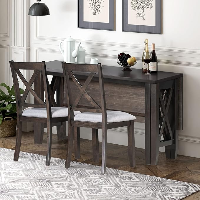 Harper & Bright Designs 6-Piece Family Dining Room Set Solid Wood Space Saving Foldable Table and 4 Chairs with Bench for Dining Room (Espresso)