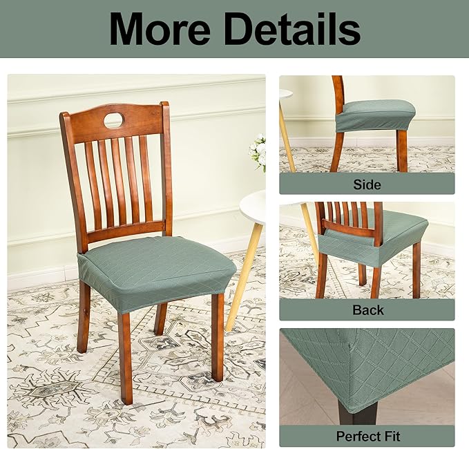 CRFATOP Waterproof 4pcs Dining Chairs Seat Covers with Soft Bench Chair Cover Stretch Kitchen Chair Slipcover Washable Seat Cushion Slipcover Protector for Hotel Ceremony Banquet Wedding,Green
