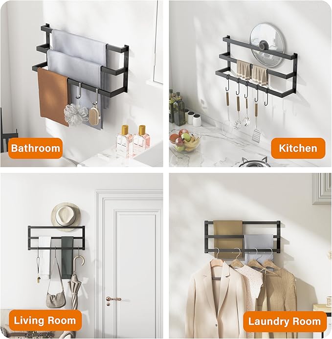 SEIDO 12 Inch 3-Tier Towel Rack, Heavy Duty Square Ladder Design Towel Bar Wall Mounted, Matte Black 304 Stainless Steel Rustproof Towel Holder for Bathroom, Kitchen, Laundry